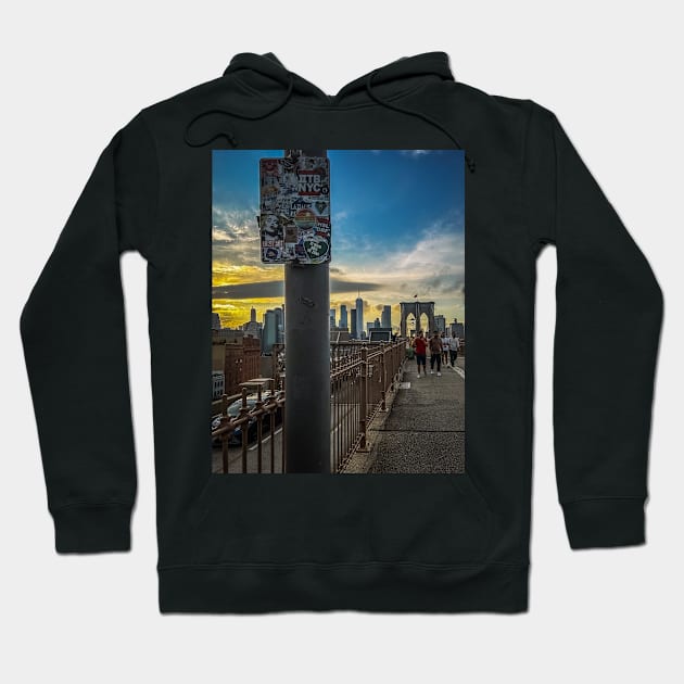 Brooklyn Bridge Sunset Manhattan Skyline NYC Stickers Hoodie by eleonoraingrid